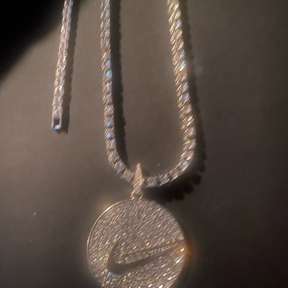 TENNIS NECK CHAIN ICED OUT NIKE PENDANT CZ BRACELET SET NEW BOX !!!